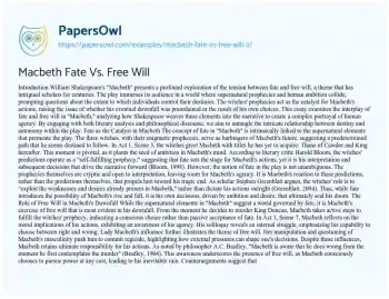 Essay on Macbeth Fate Vs. Free Will