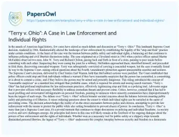 Essay on “Terry V. Ohio”: a Case in Law Enforcement and Individual Rights