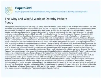 Essay on The Witty and Woeful World of Dorothy Parker’s Poetry