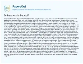 Essay on Selflessness in Beowulf