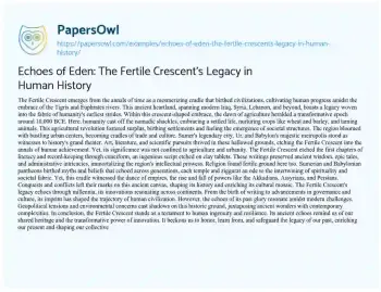 Essay on Echoes of Eden: the Fertile Crescent’s Legacy in Human History