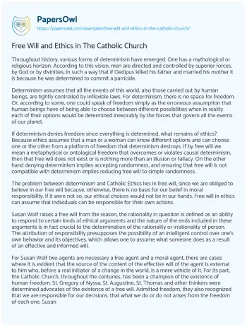 Essay on Free Will and Ethics in the Catholic Church