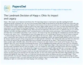 Essay on The Landmark Decision of Mapp V. Ohio: its Impact and Legacy