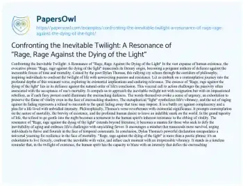 Essay on Confronting the Inevitable Twilight: a Resonance of “Rage, Rage against the Dying of the Light”