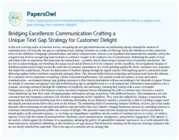 Essay on Bridging Excellence: Communication Crafting a Unique Text Gap Strategy for Customer Delight