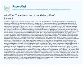 Essay on Why was “The Adventures of Huckleberry Finn” Banned?