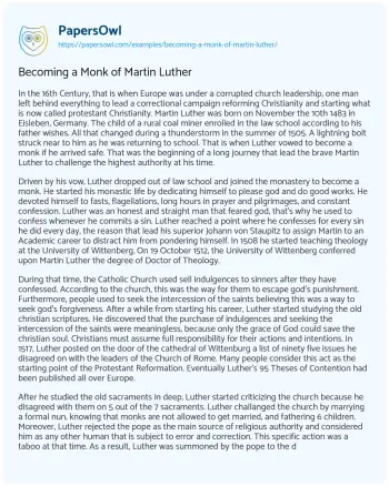 Essay on Becoming a Monk of Martin Luther