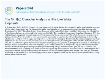 Essay on The Girl (Jig) Character Analysis in Hills Like White Elephants