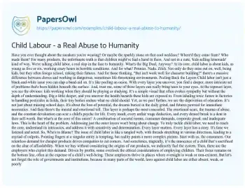 Essay on Child Labour – a Real Abuse to Humanity