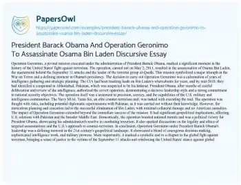 Essay on President Barack Obama and Operation Geronimo to Assassinate Osama Bin Laden Discursive Essay