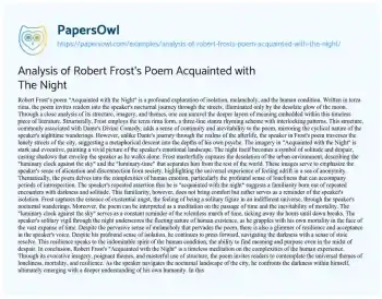 Essay on Analysis of Robert Frost’s Poem Acquainted with the Night