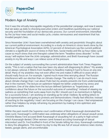 Essay on Modern Age of Anxiety