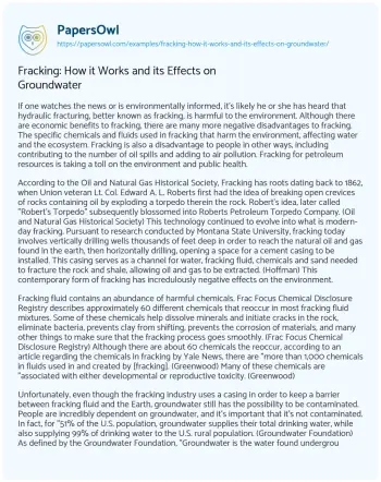 Essay on Fracking: how it Works and its Effects on Groundwater