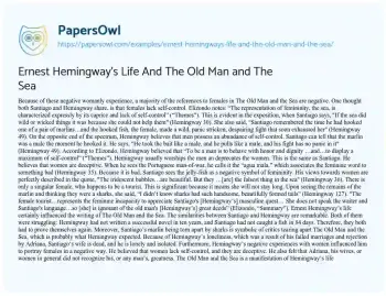 Essay on Ernest Hemingway’s Life and the Old Man and the Sea