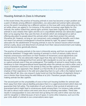 Essay on Housing Animals in Zoos is Inhumane