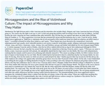 Essay on Microaggressions and the Rise of Victimhood Culture /The Impact of Microaggressions and why they Matter