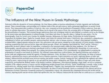 Essay on The Influence of the Nine Muses in Greek Mythology