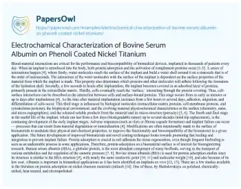 Essay on Electrochamical Characterization of Bovine Serum Albumin on Phenoli Coated Nickel Titanium