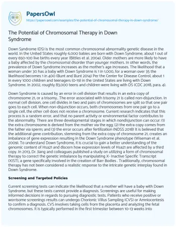 Essay on The Potential of Chromosomal Therapy in down Syndrome