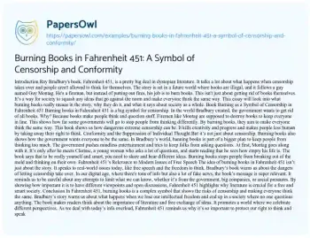 Essay on Burning Books in Fahrenheit 451: a Symbol of Censorship and Conformity