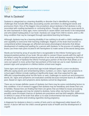 Essay on What is Dyslexia?