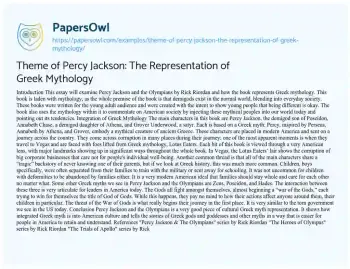 Essay on Theme of Percy Jackson: the Representation of Greek Mythology