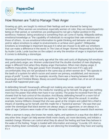 Essay on How Women are Told to Manage their Anger