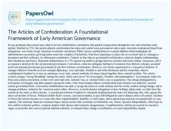 Essay on The Articles of Confederation: a Foundational Framework of Early American Governance