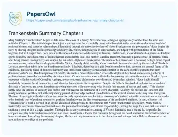 Essay on Frankenstein Summary Chapter 1