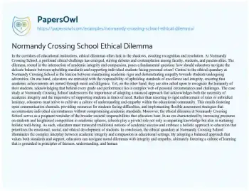 Essay on Normandy Crossing School Ethical Dilemma