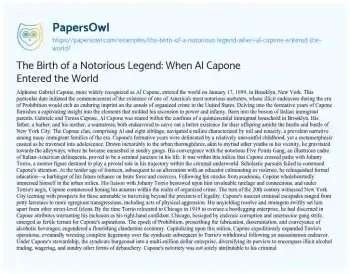 Essay on The Birth of a Notorious Legend: when Al Capone Entered the World