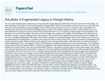 Essay on Ariq Boke: a Fragmented Legacy in Mongol History