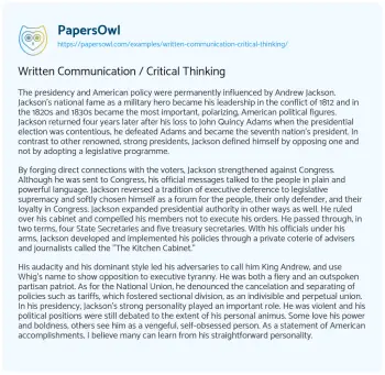 Essay on Written Communication / Critical Thinking