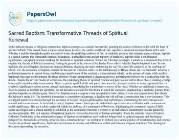 Essay on Sacred Baptism: Transformative Threads of Spiritual Renewal