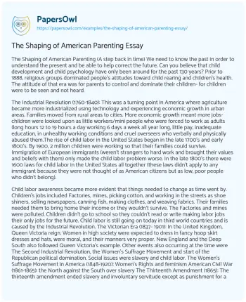 Essay on The Shaping of American Parenting Essay