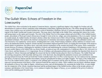 Essay on The Gullah Wars: Echoes of Freedom in the Lowcountry