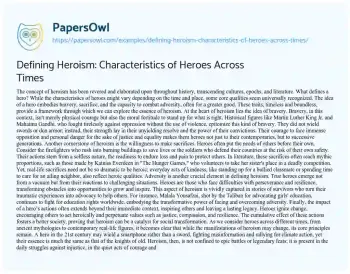 Essay on Defining Heroism: Characteristics of Heroes Across Times