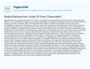 Essay on Radical Behaviorism: Study of Overt, Observable?