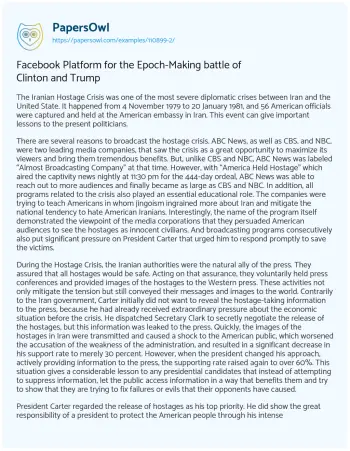 Essay on Facebook Platform for the Epoch-Making Battle of Clinton and Trump