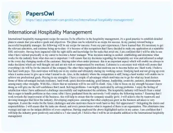 Essay on International Hospitality Management