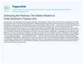 Essay on Embracing the Madness: the Hidden Wisdom in Emily Dickinson’s Famous Line