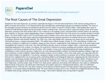 Essay on The Root Causes of the Great Depression