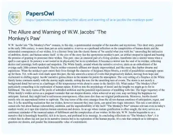 Essay on The Allure and Warning of W.W. Jacobs’ ‘The Monkey’s Paw’