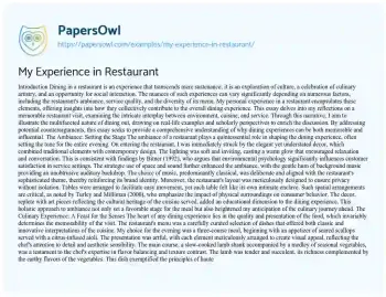 Essay on My Experience in Restaurant