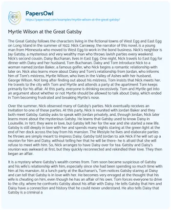 Essay on Myrtle Wilson at the Great Gatsby