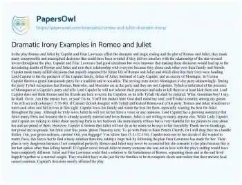 Essay on Dramatic Irony Examples in Romeo and Juliet