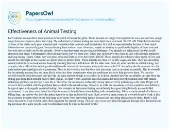 Essay on Effectiveness of Animal Testing