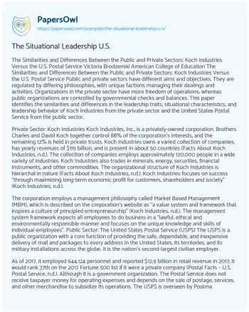 Essay on The Situational Leadership U.S.