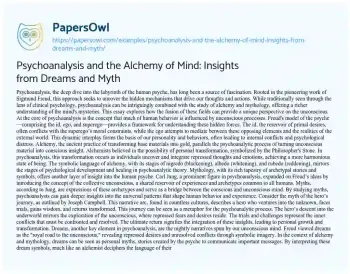 Essay on Psychoanalysis and the Alchemy of Mind: Insights from Dreams and Myth