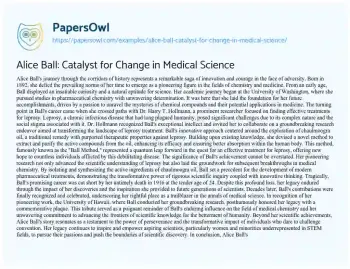 Essay on Alice Ball: Catalyst for Change in Medical Science